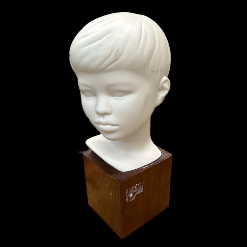 Vintage CYBIS  porcelain Boy head bust on wood base figures 9.5